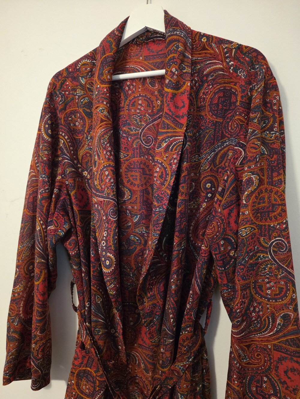 Vintage Cotton Paisley Robe, Deep Colours, Burgundy, Blue, Gold.